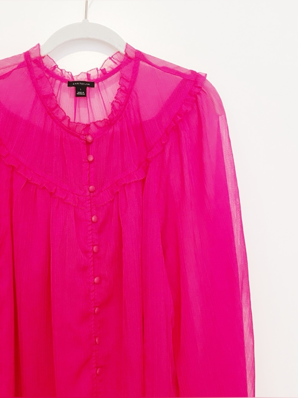 Ann Taylor Chiffon Ruffle Button Front Blouse - Picture 5 of 7